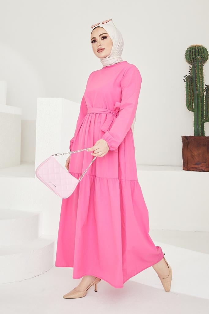 BNG Women Zero Collar Belted Hijab Dress Fuchsia - Clermont