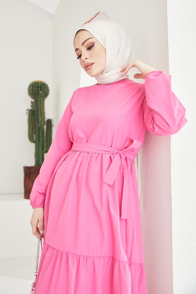 BNG Women Zero Collar Belted Hijab Dress Fuchsia - Clermont