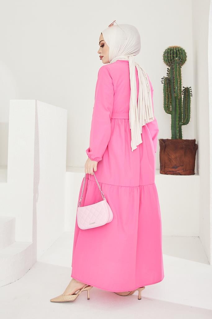 BNG Women Zero Collar Belted Hijab Dress Fuchsia - Clermont