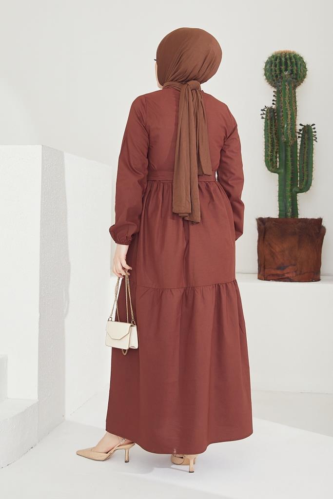 BNG Women Zero Collar Belted Hijab Dress Brown - Clermont