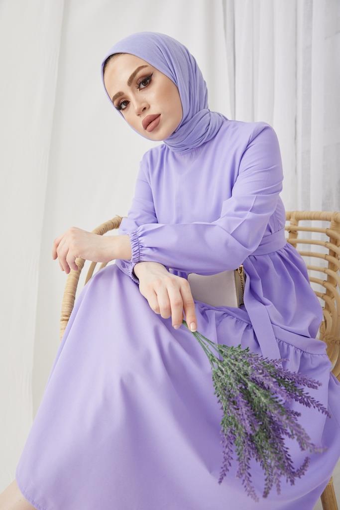 BNG Women Zero Collar Belted Hijab Dress Lilac - Clermont