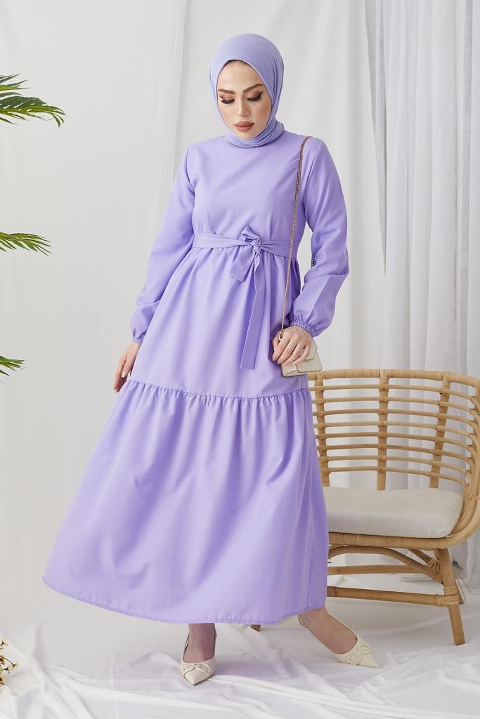 BNG Women Zero Collar Belted Hijab Dress Lilac - Clermont