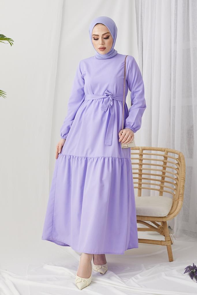 BNG Women Zero Collar Belted Hijab Dress Lilac - Clermont
