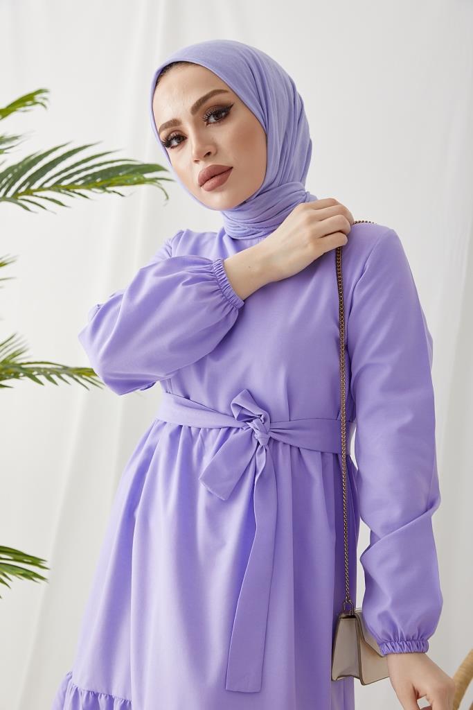 BNG Women Zero Collar Belted Hijab Dress Lilac - Clermont