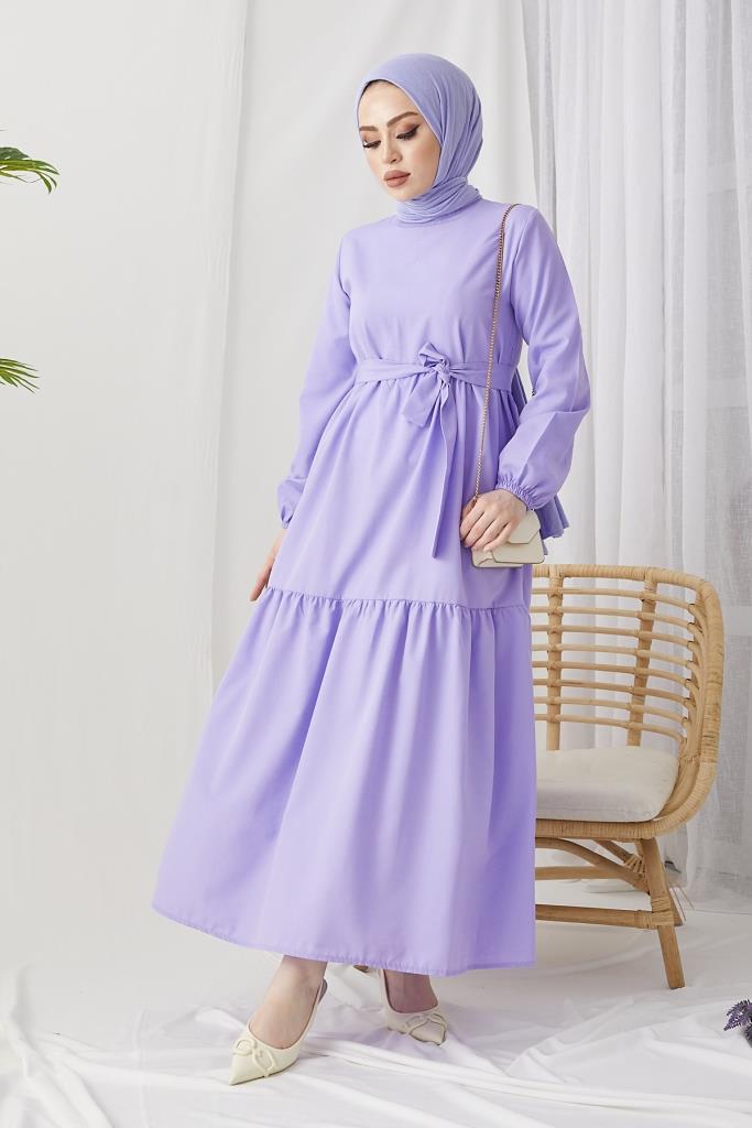 BNG Women Zero Collar Belted Hijab Dress Lilac - Clermont
