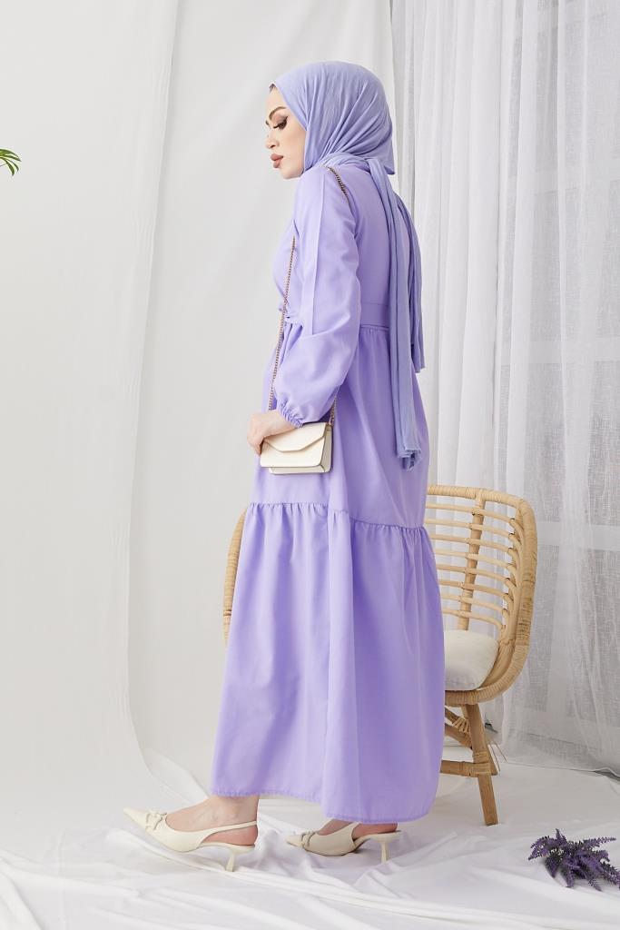 BNG Women Zero Collar Belted Hijab Dress Lilac - Clermont
