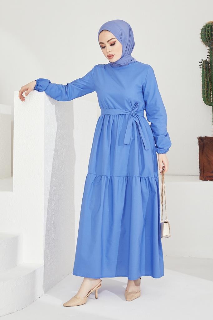 BNG Women Zero Collar Belted Hijab Dress Blue - Clermont