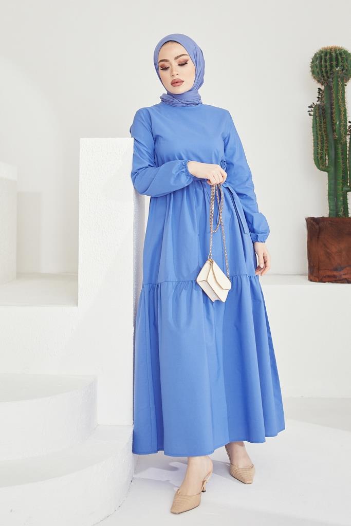 BNG Women Zero Collar Belted Hijab Dress Blue - Clermont