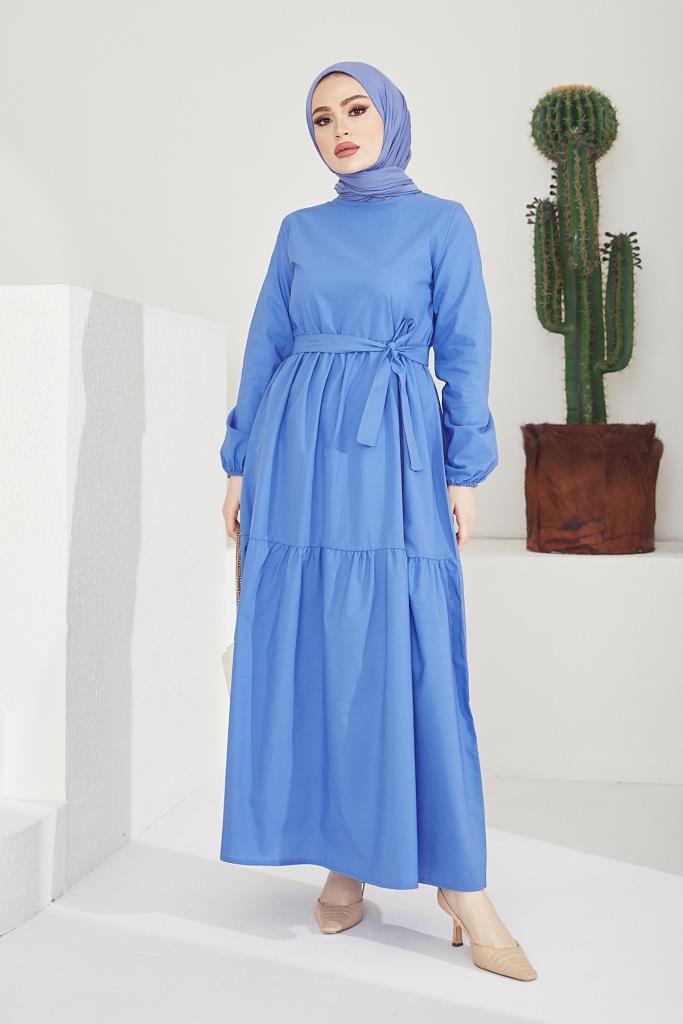 BNG Women Zero Collar Belted Hijab Dress Blue - Clermont