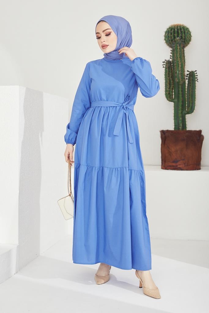 BNG Women Zero Collar Belted Hijab Dress Blue - Clermont