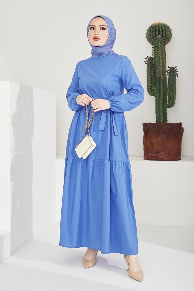 BNG Women Zero Collar Belted Hijab Dress Blue - Clermont