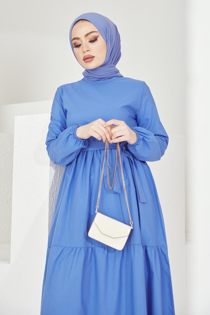 BNG Women Zero Collar Belted Hijab Dress Blue - Clermont