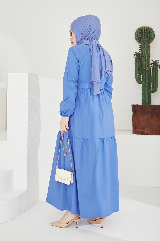 BNG Women Zero Collar Belted Hijab Dress Blue - Clermont