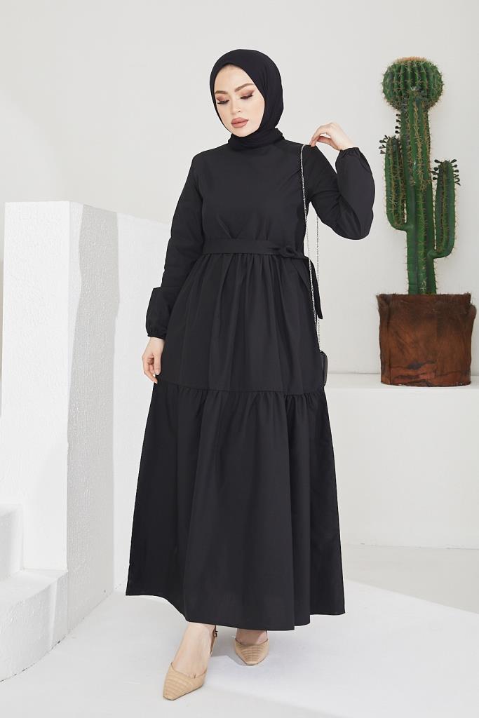 BNG Women Zero Collar Belted Hijab Dress Black - Clermont