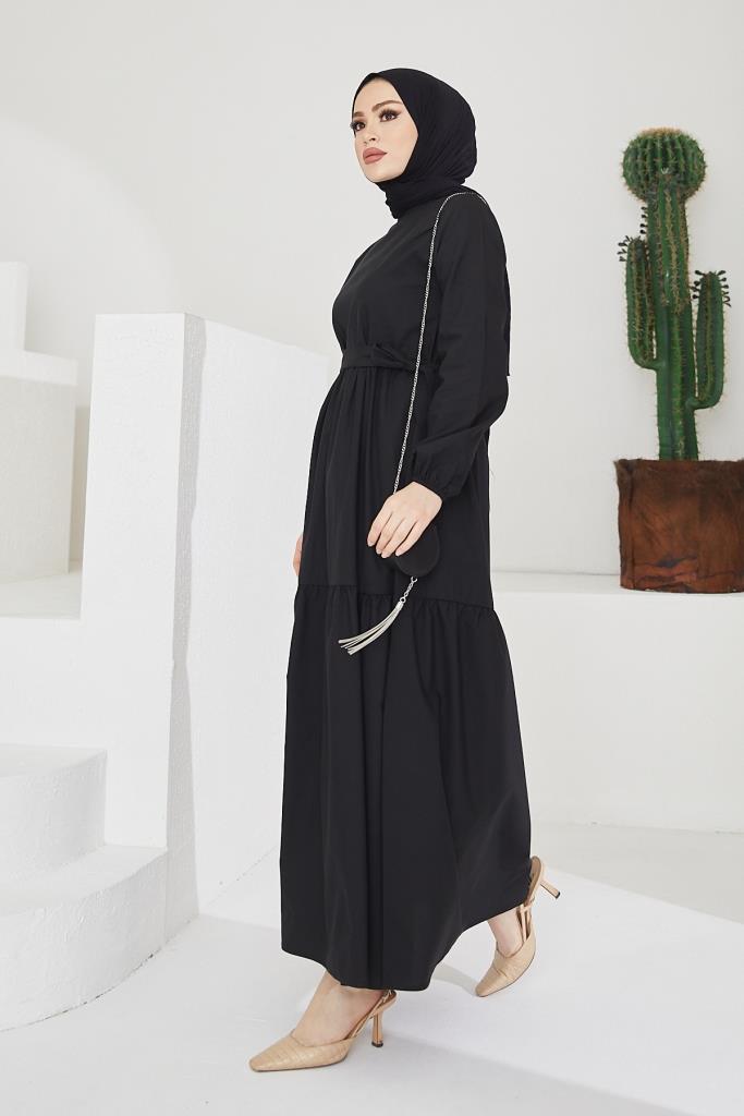 BNG Women Zero Collar Belted Hijab Dress Black - Clermont