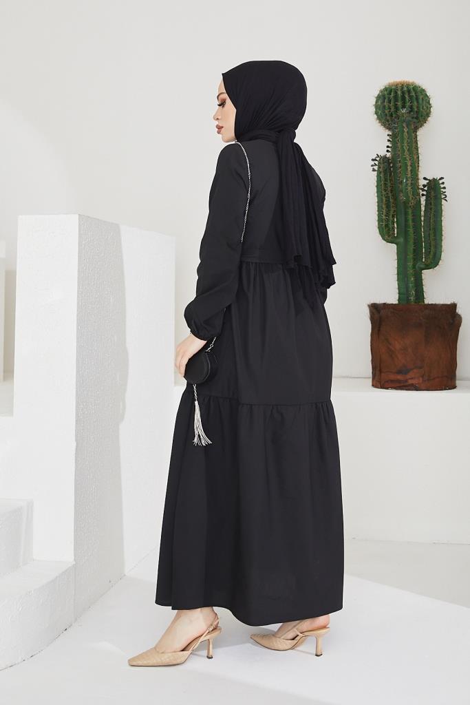 BNG Women Zero Collar Belted Hijab Dress Black - Clermont