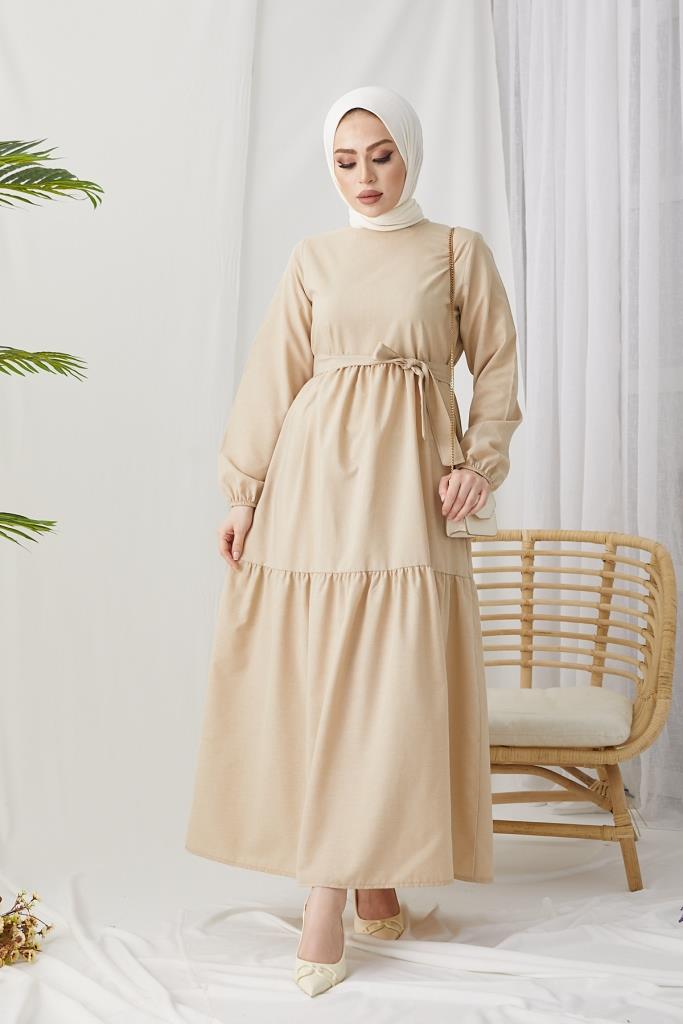 BNG Women Zero Collar Belted Hijab Dress Stone - Clermont