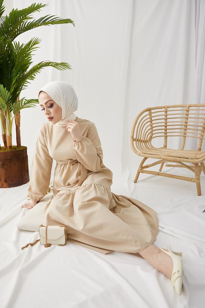 BNG Women Zero Collar Belted Hijab Dress Stone - Clermont