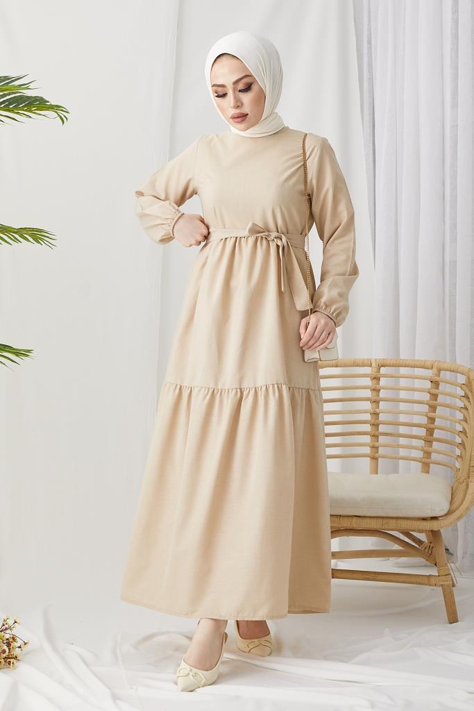 BNG Women Zero Collar Belted Hijab Dress Stone - Clermont