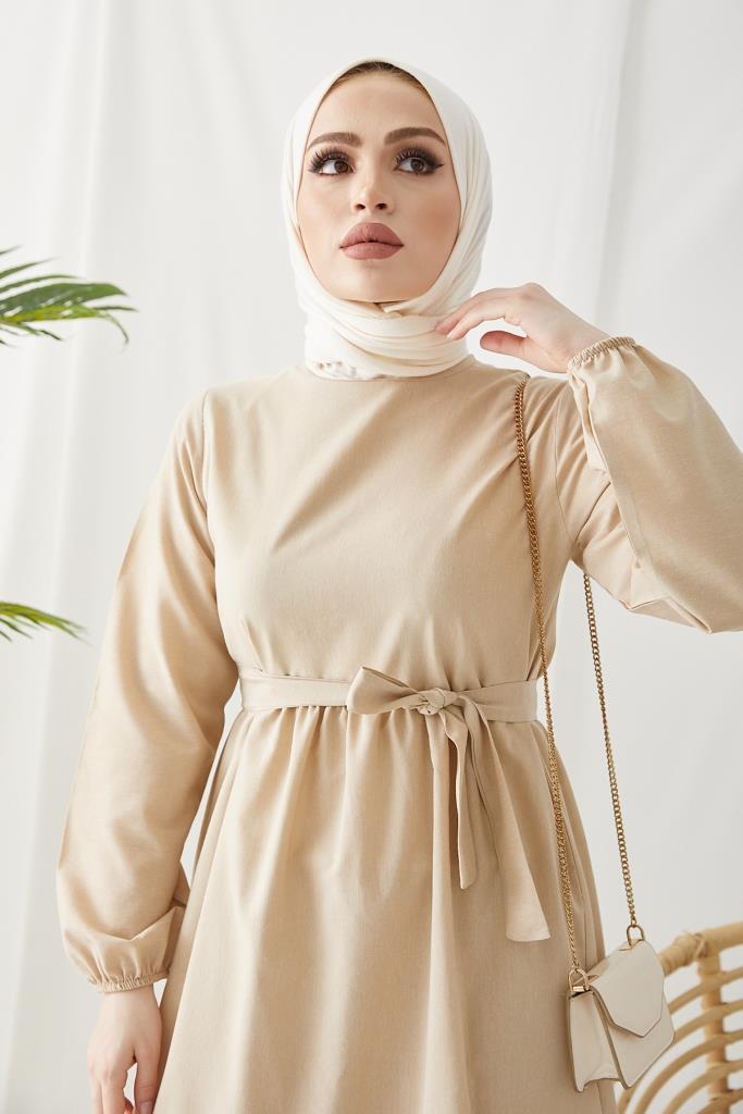 BNG Women Zero Collar Belted Hijab Dress Stone - Clermont