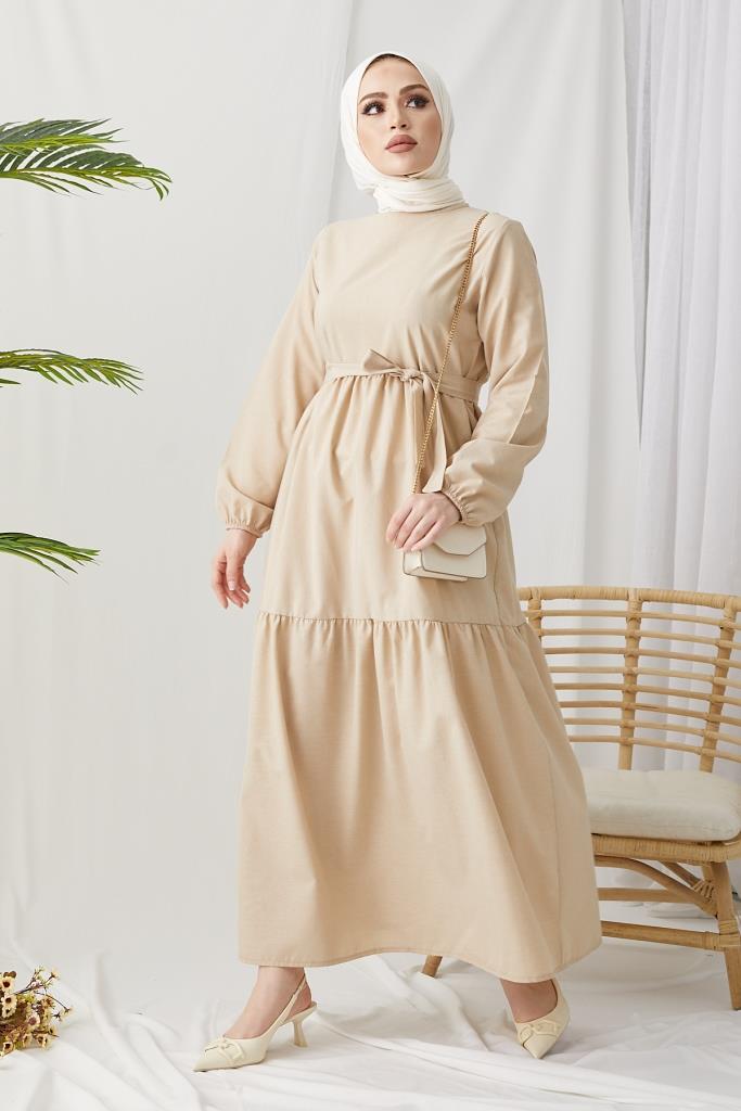 BNG Women Zero Collar Belted Hijab Dress Stone - Clermont