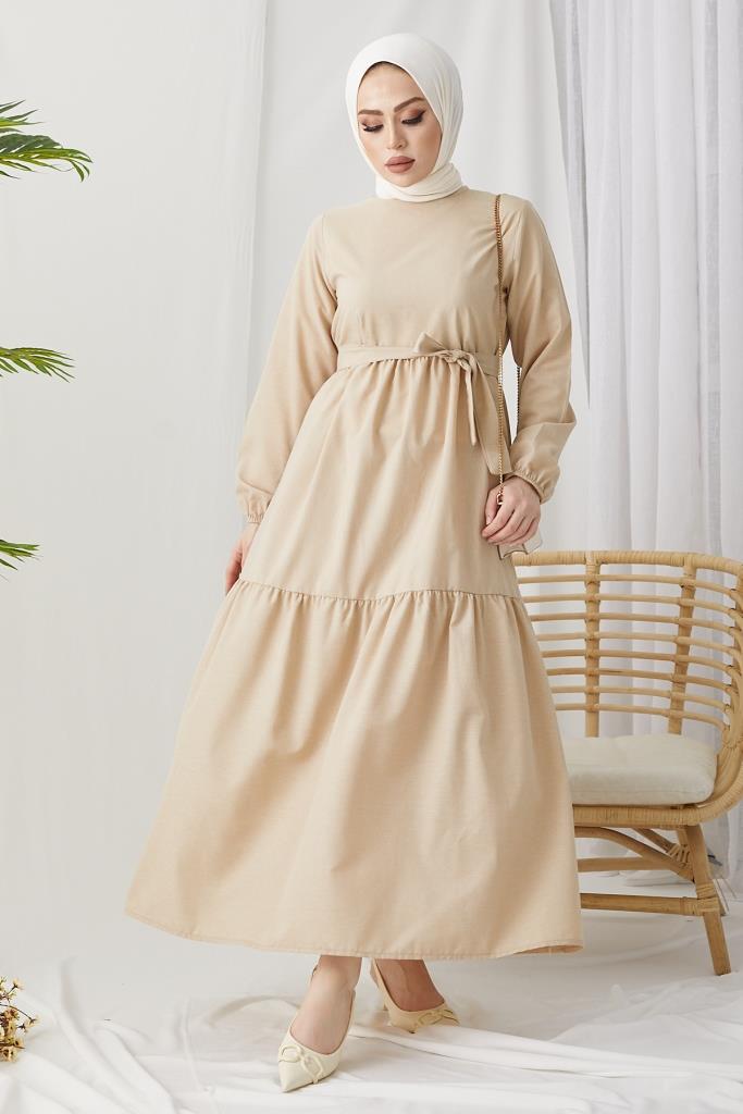 BNG Women Zero Collar Belted Hijab Dress Stone - Clermont