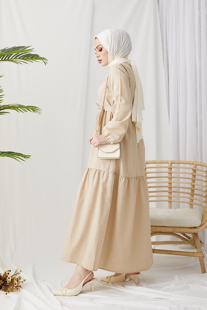 BNG Women Zero Collar Belted Hijab Dress Stone - Clermont