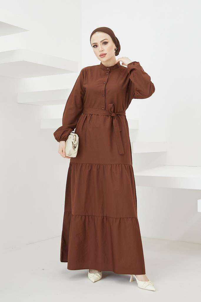 BNG Women Judge Collar Buttoned Hijab Dress Brown - Clermont