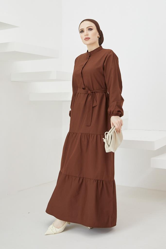 BNG Women Judge Collar Buttoned Hijab Dress Brown - Clermont
