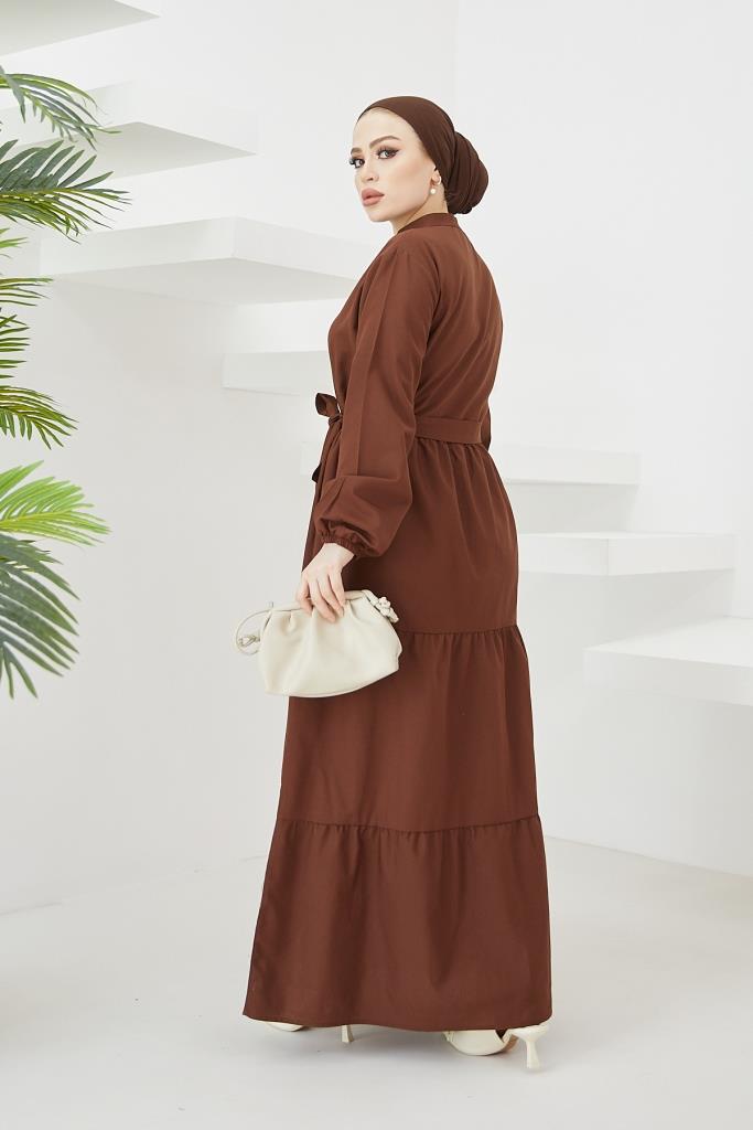 BNG Women Judge Collar Buttoned Hijab Dress Brown - Clermont