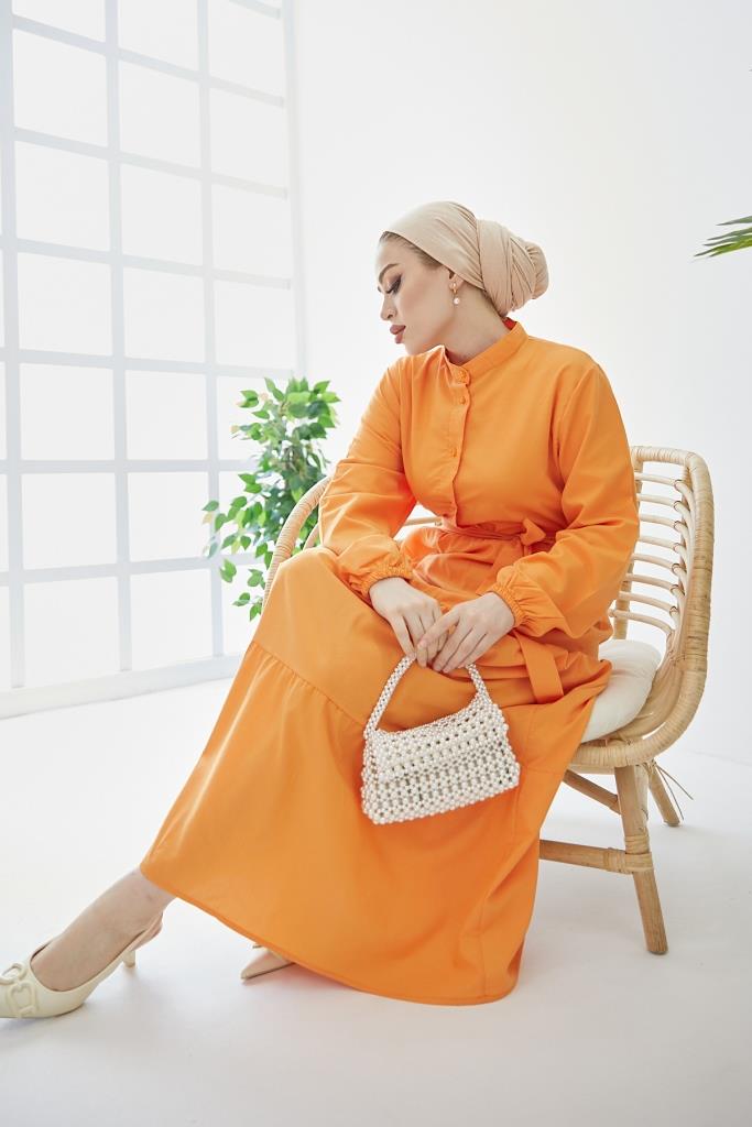 BNG Women Judge Collar Buttoned Hijab Dress Orange - Clermont