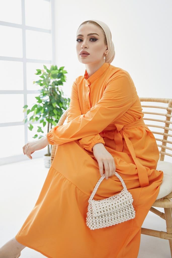 BNG Women Judge Collar Buttoned Hijab Dress Orange - Clermont