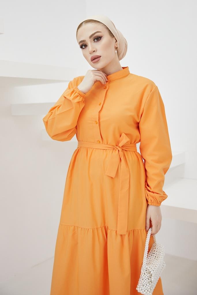 BNG Women Judge Collar Buttoned Hijab Dress Orange - Clermont