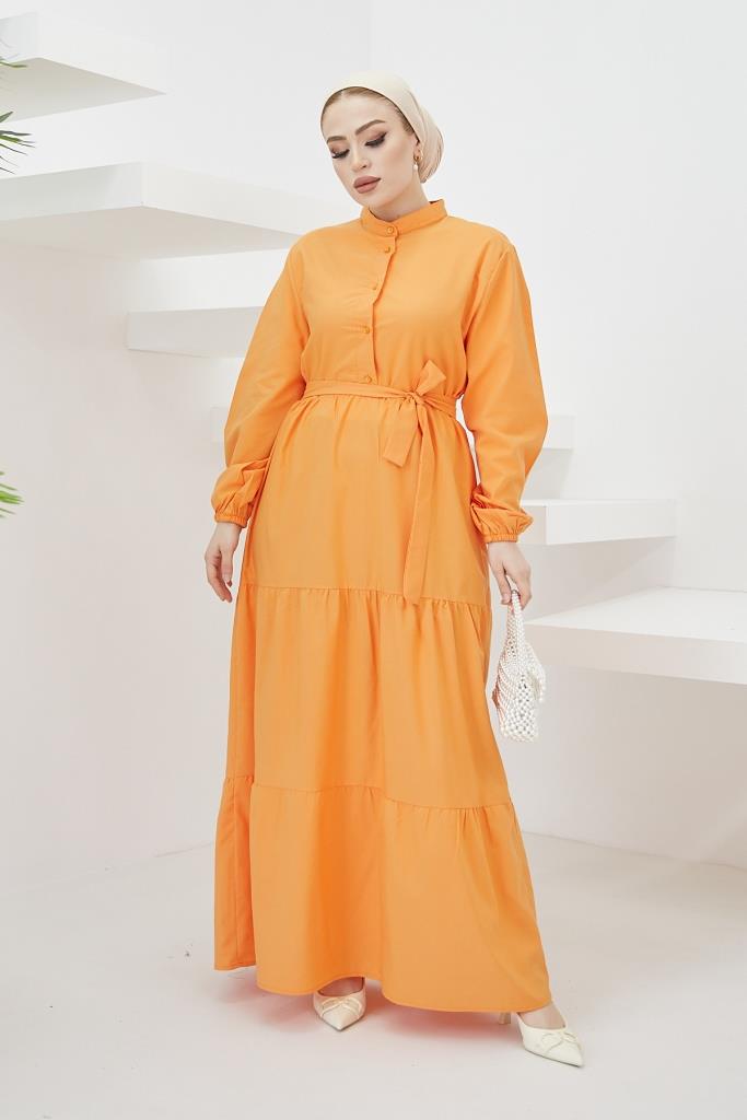 BNG Women Judge Collar Buttoned Hijab Dress Orange - Clermont
