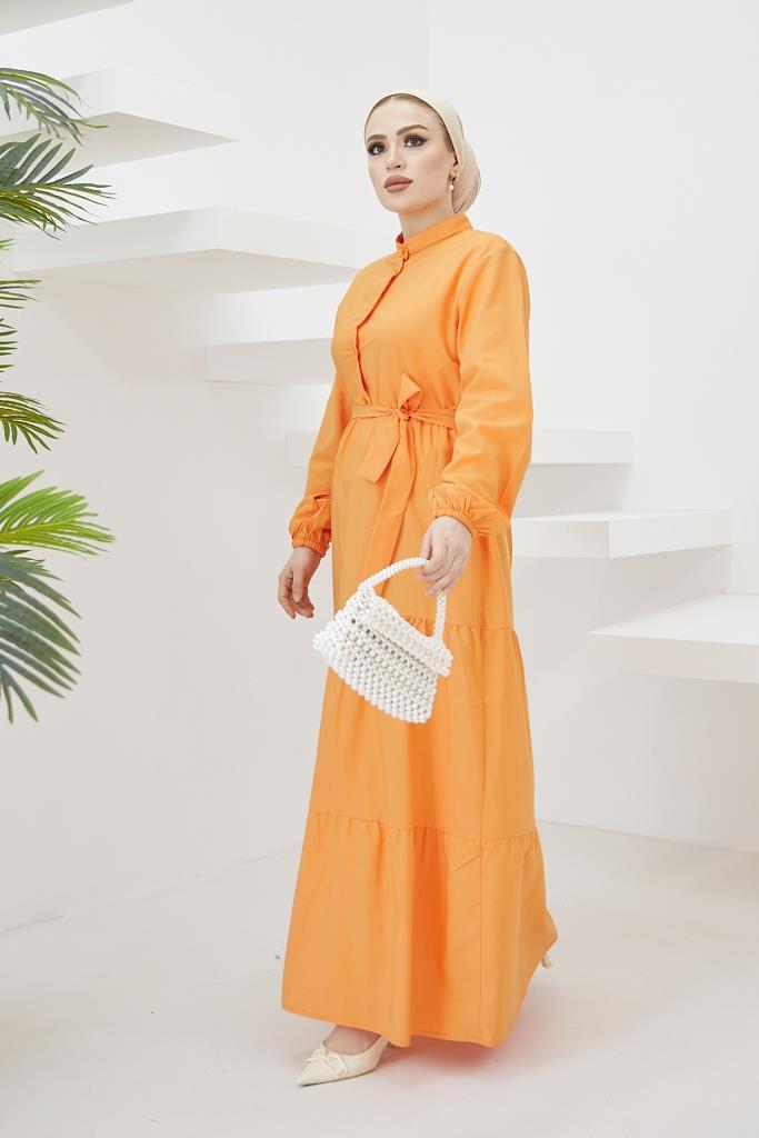 BNG Women Judge Collar Buttoned Hijab Dress Orange - Clermont