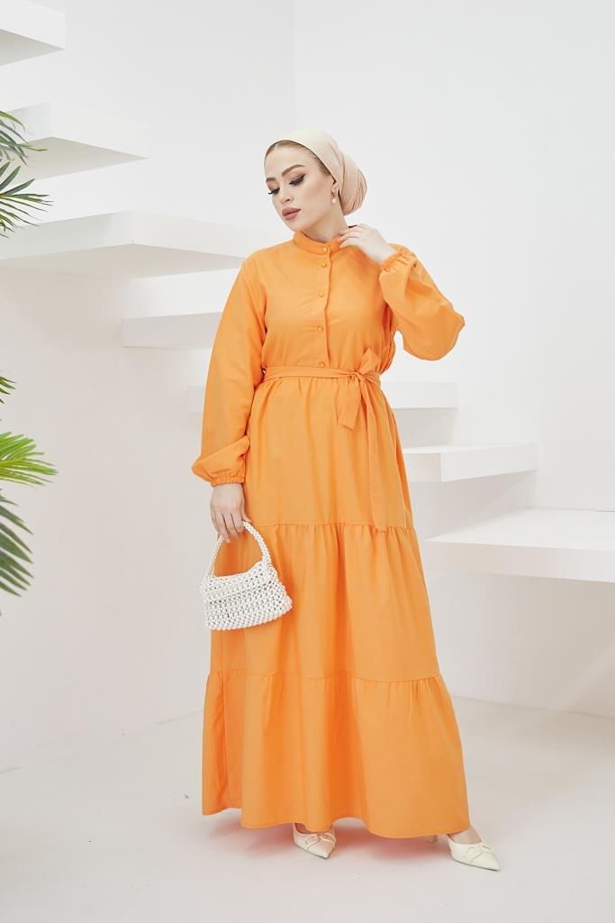BNG Women Judge Collar Buttoned Hijab Dress Orange - Clermont