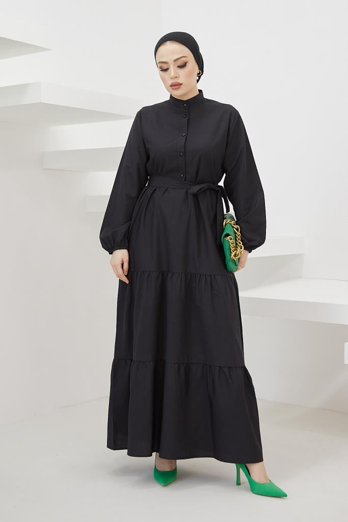 BNG Women Judge Collar Buttoned Hijab Dress Black - Clermont