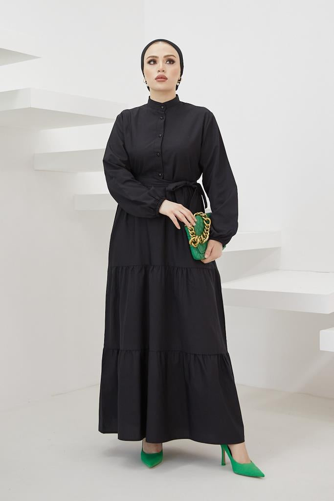 BNG Women Judge Collar Buttoned Hijab Dress Black - Clermont