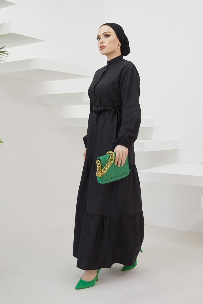 BNG Women Judge Collar Buttoned Hijab Dress Black - Clermont