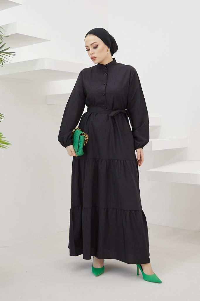 BNG Women Judge Collar Buttoned Hijab Dress Black - Clermont
