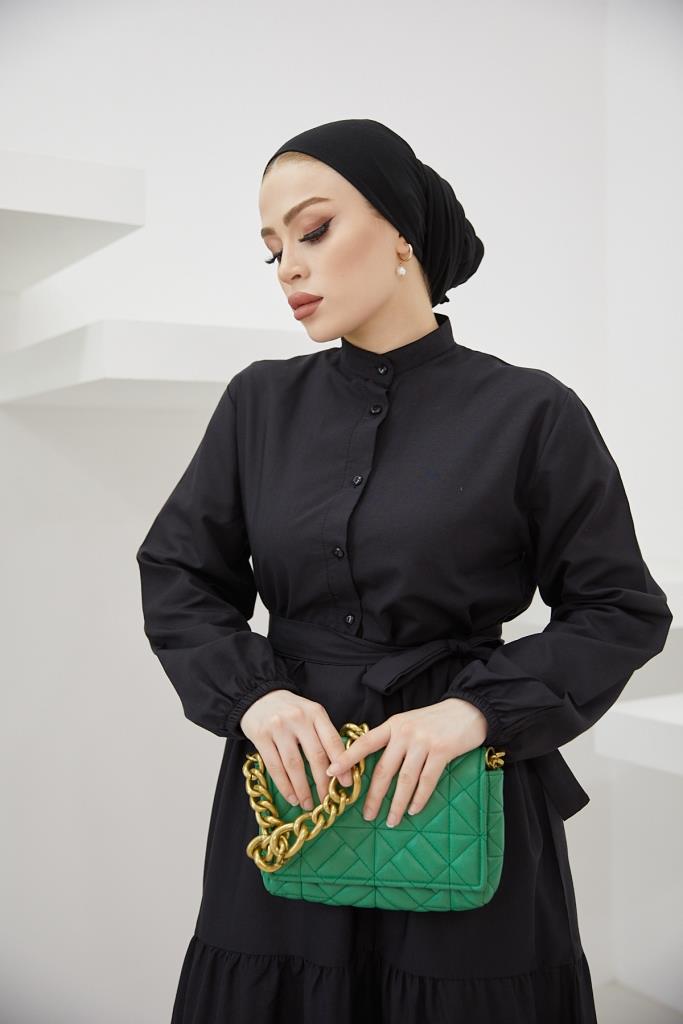 BNG Women Judge Collar Buttoned Hijab Dress Black - Clermont