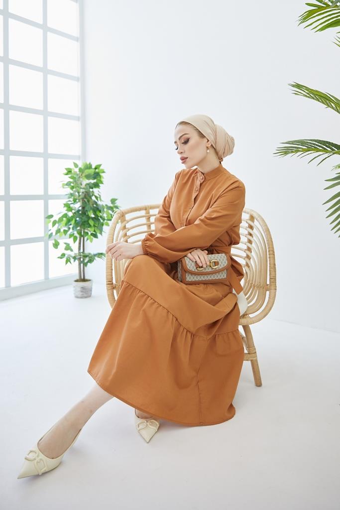 BNG Women Judge Collar Buttoned Hijab Dress Cinnamon - Clermont