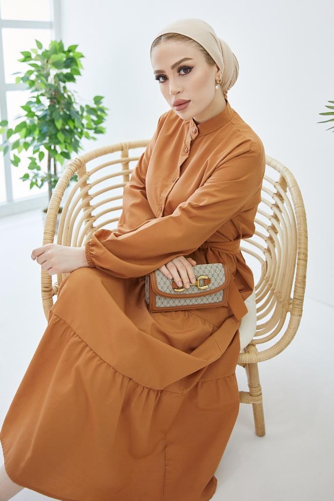 BNG Women Judge Collar Buttoned Hijab Dress Cinnamon - Clermont