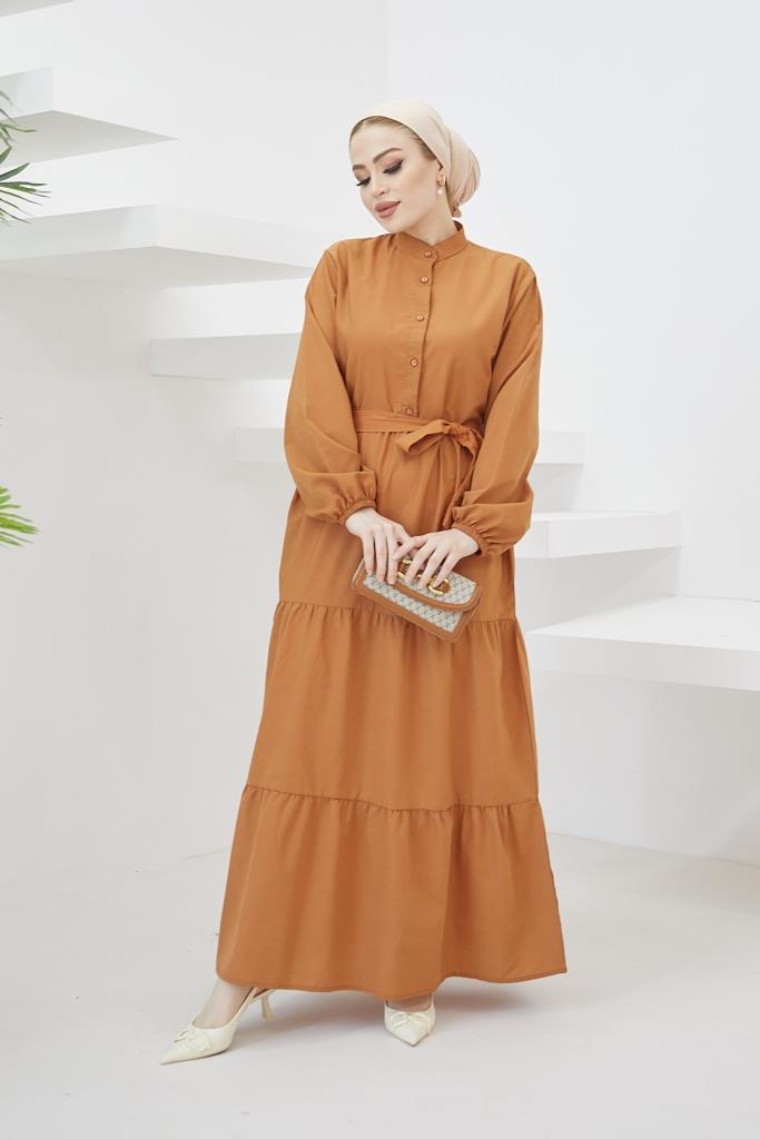 BNG Women Judge Collar Buttoned Hijab Dress Cinnamon - Clermont