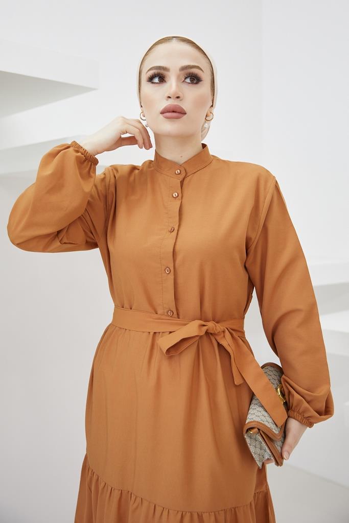 BNG Women Judge Collar Buttoned Hijab Dress Cinnamon - Clermont