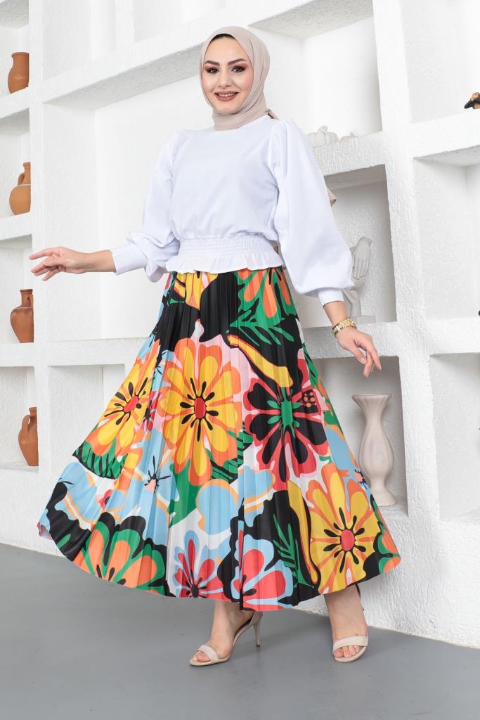 BNG Women Patterned Hijab Pleated Skirt Orange - Clermont