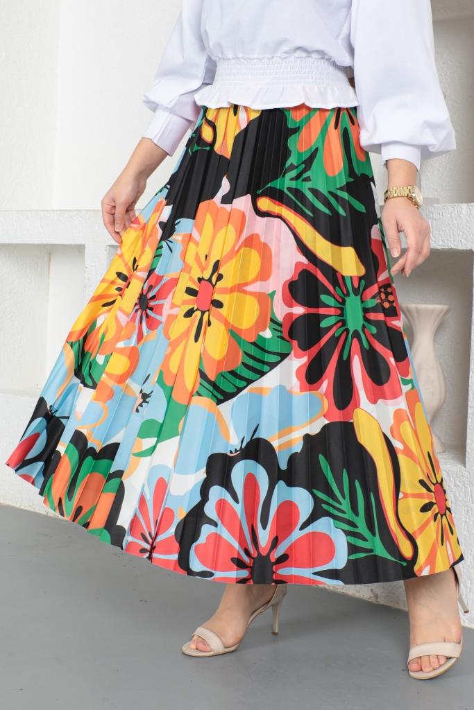 BNG Women Patterned Hijab Pleated Skirt Orange - Clermont