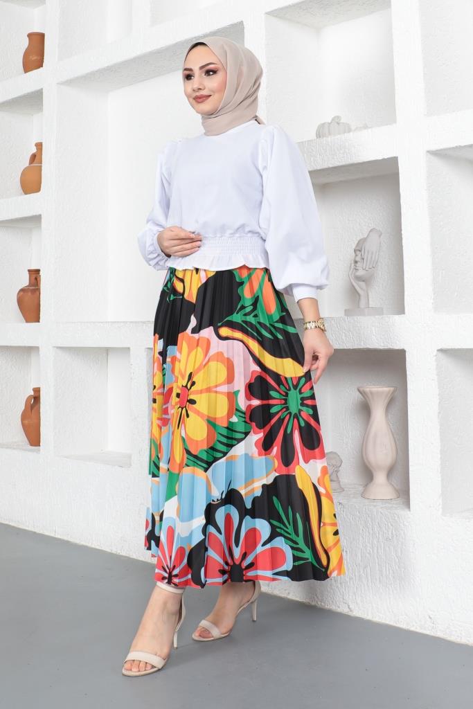 BNG Women Patterned Hijab Pleated Skirt Orange - Clermont