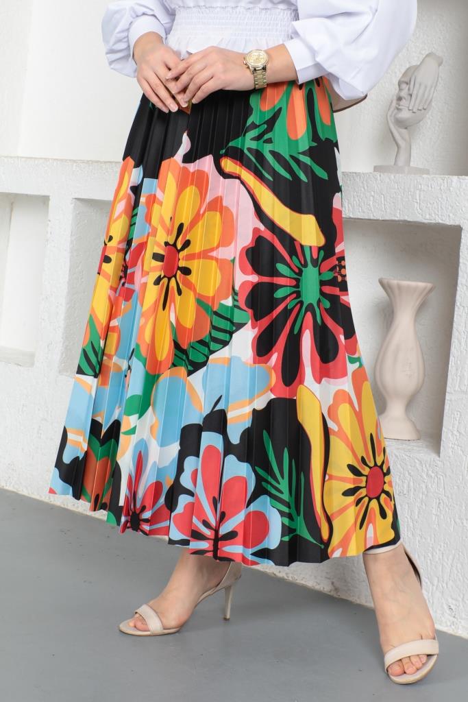 BNG Women Patterned Hijab Pleated Skirt Orange - Clermont