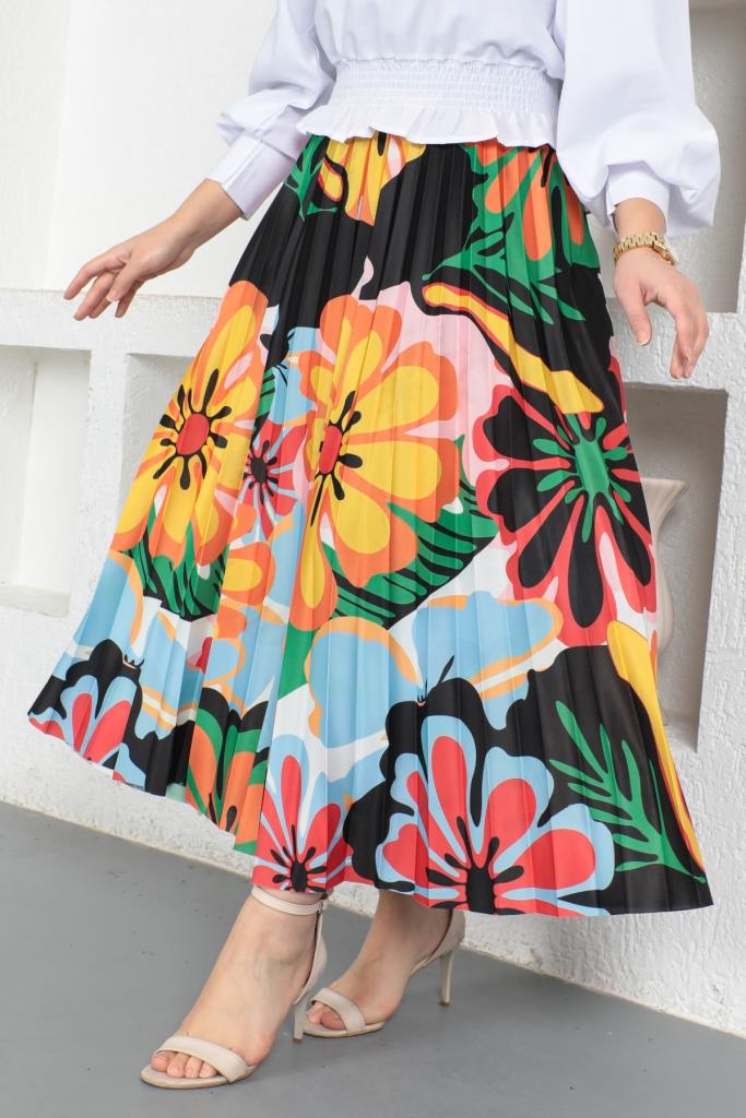 BNG Women Patterned Hijab Pleated Skirt Orange - Clermont